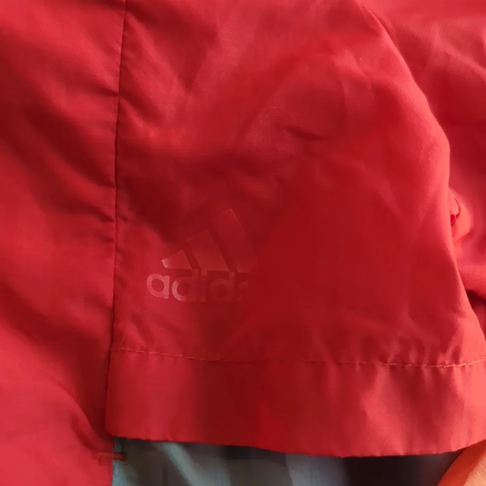 Adidas Logo Windbreaker Color Block Red Peach Track Nylon Jacket Size M Vented - Picture 3 of 7